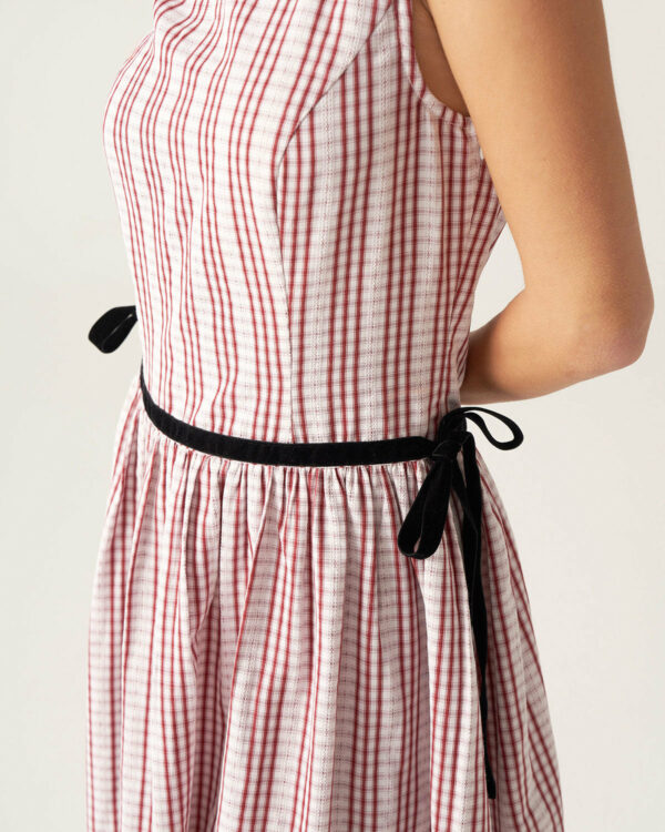 Red Plaid Boat Neck Midi Dress - Image 3