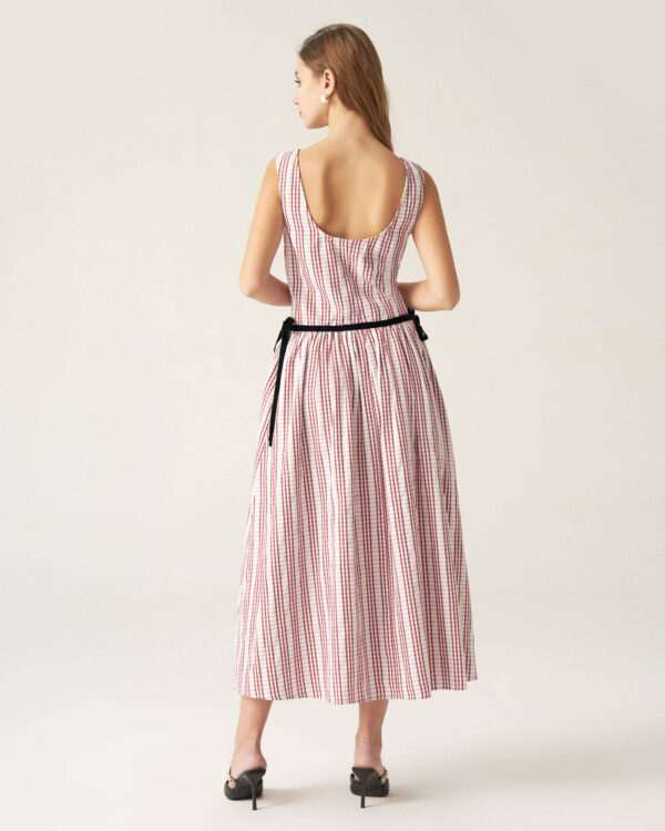 Red Plaid Boat Neck Midi Dress - Image 5