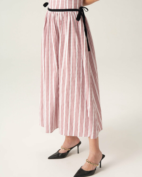 Red Plaid Boat Neck Midi Dress - Image 4