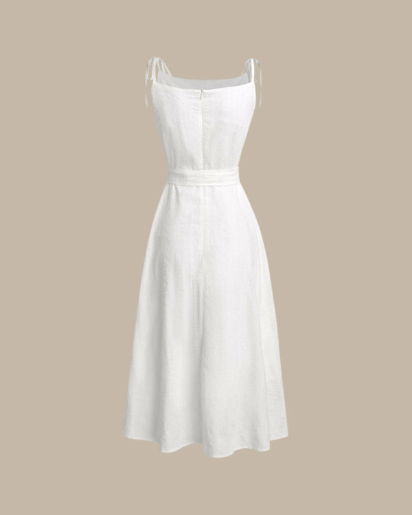 White Textured Square Neck Slip Midi Dress - Image 7