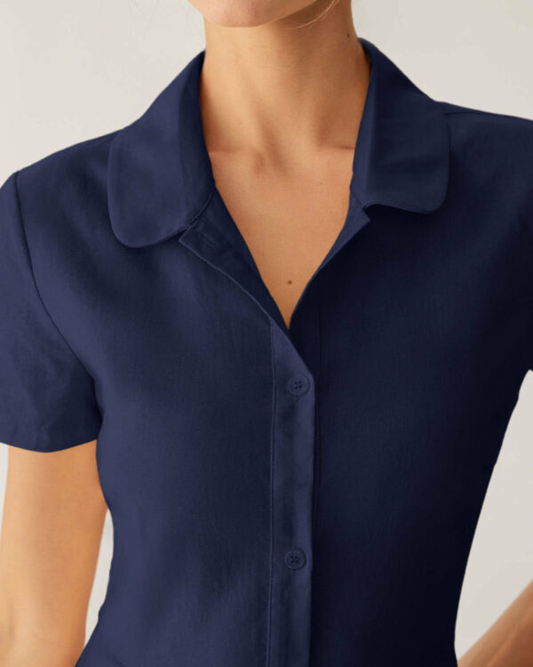 Navy Pocket Short Sleeve Midi Dress - Image 2