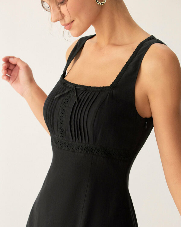 Black Square Neck Ruched Slip Midi Dress - Image 2