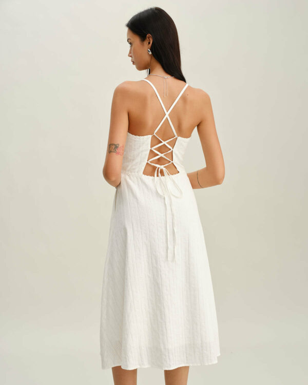 White Pocket A-Line Slip Midi Dress - Image 4