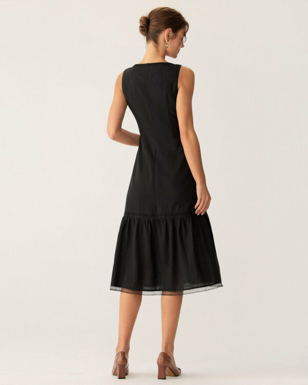 Black Square Neck Ruched Slip Midi Dress - Image 5