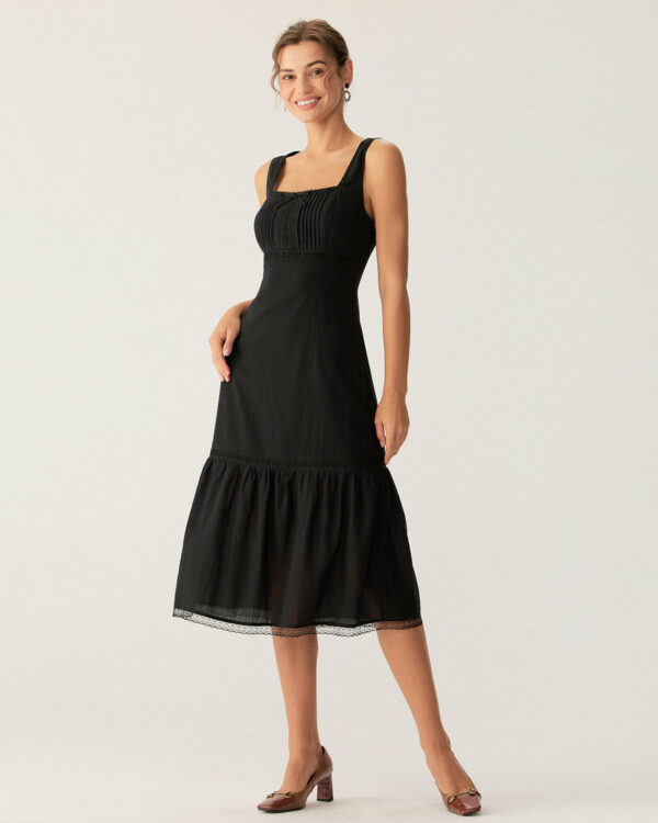 Black Square Neck Ruched Slip Midi Dress - Image 4