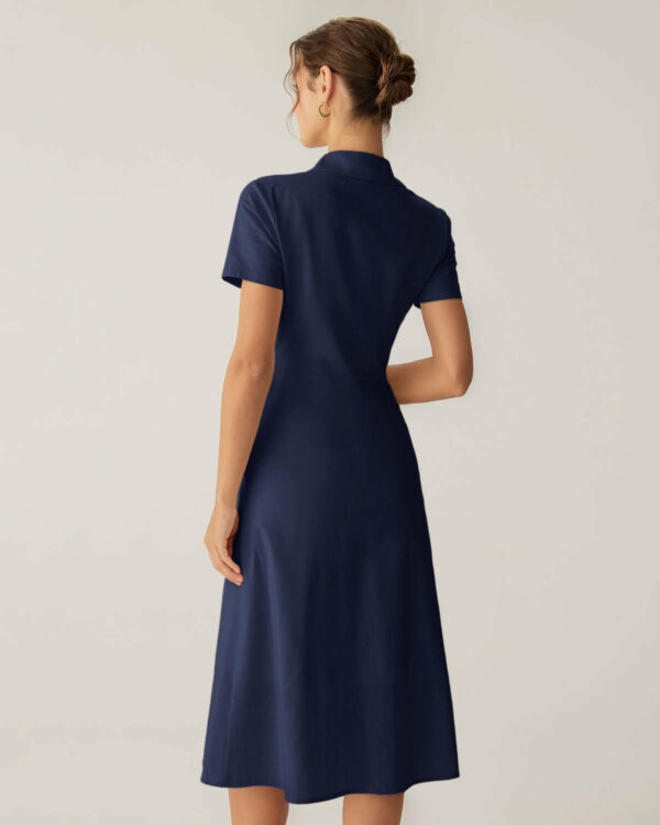 Navy Pocket Short Sleeve Midi Dress - Image 4