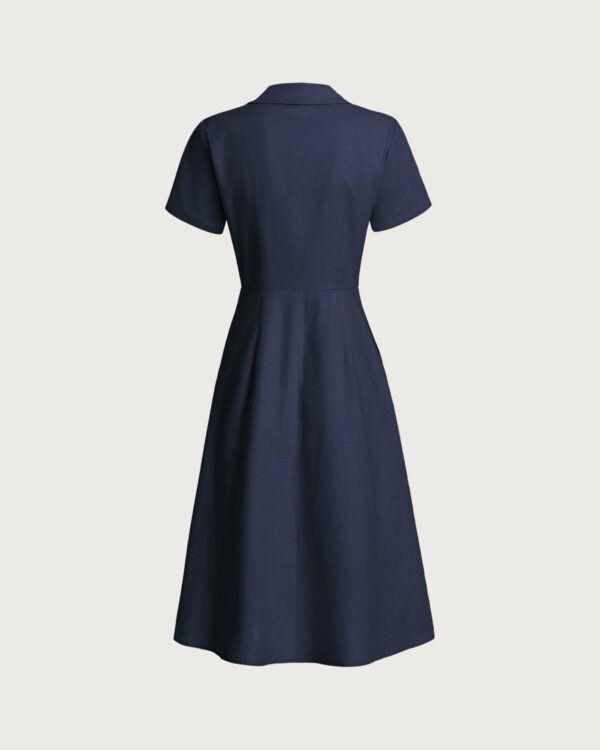 Navy Pocket Short Sleeve Midi Dress - Image 6