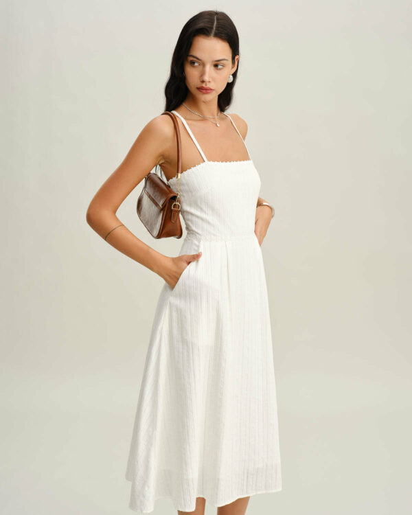White Pocket A-Line Slip Midi Dress - Image 3