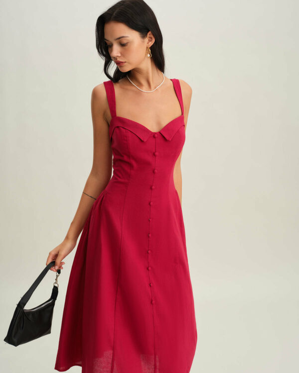 Red Neck Slip Midi Dress - Image 3