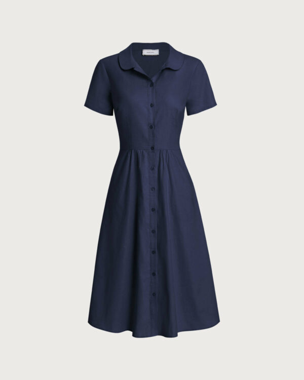Navy Pocket Short Sleeve Midi Dress - Image 5