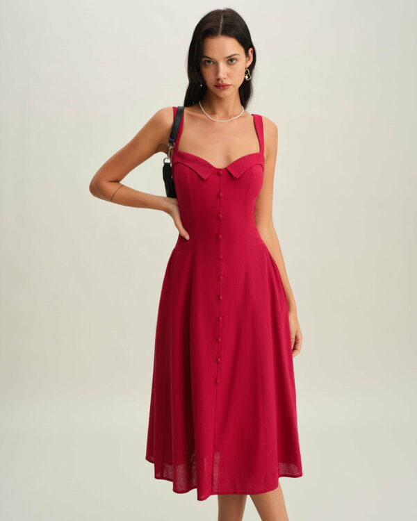 Red Neck Slip Midi Dress