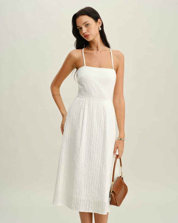 White Pocket A-Line Slip Midi Dress
