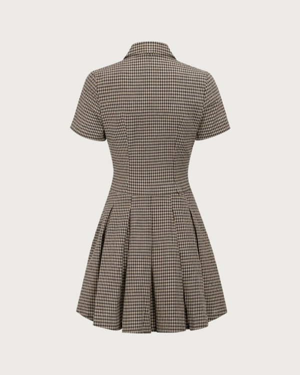 Brown Plaid Lapel Pleated Mini Dress - Image 6