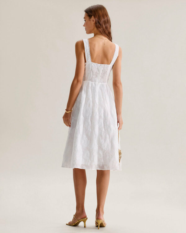 White Jacquard Shirred Slip Midi Dress - Image 5