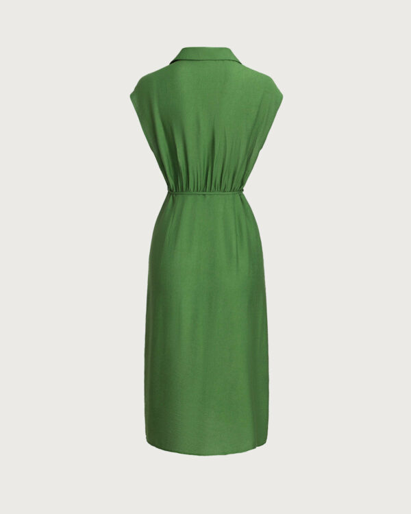 Green Cowl Sleeve Button Midi Dress - Image 8