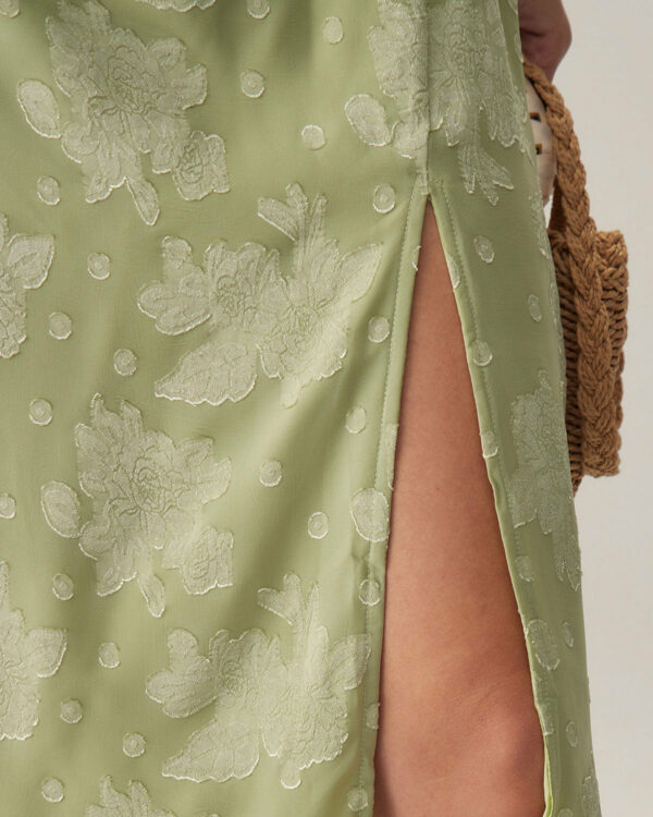 Green Jacquard Backless Slip Midi Dress - Image 3