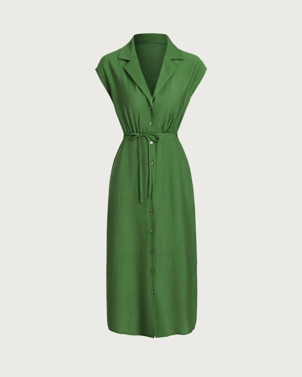 Green Cowl Sleeve Button Midi Dress - Image 7