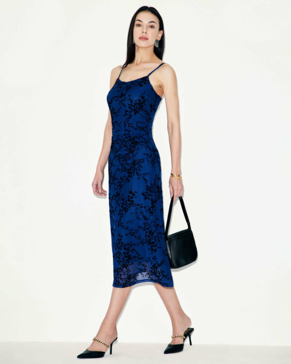 Blue Floral Mesh Slip Midi Dress - Image 3