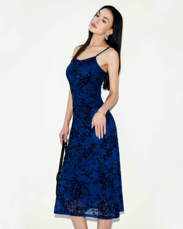 Blue Floral Mesh Slip Midi Dress - Image 2