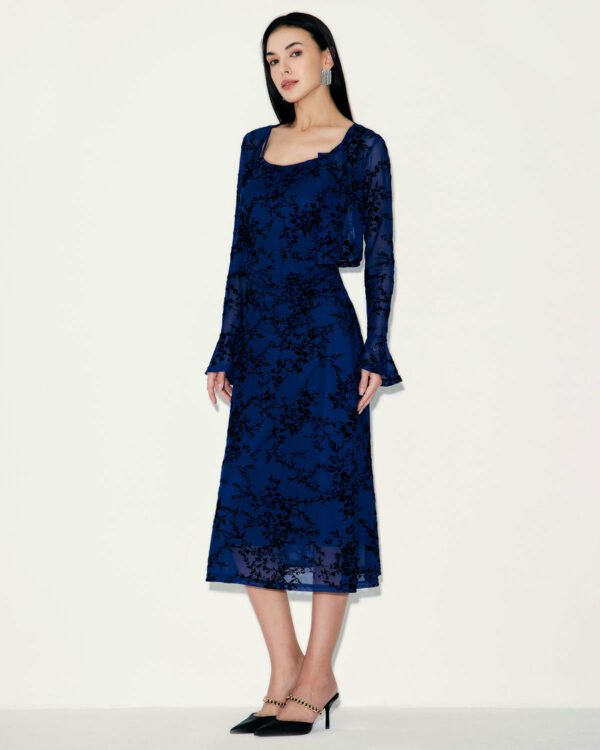 Blue Floral Mesh Slip Midi Dress - Image 4