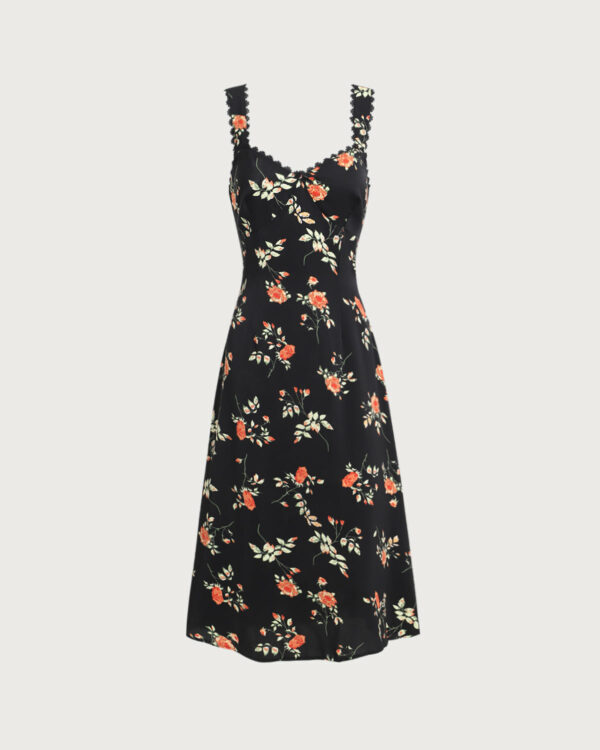 Black Floral Shirred Slip Maxi Dress - Image 5