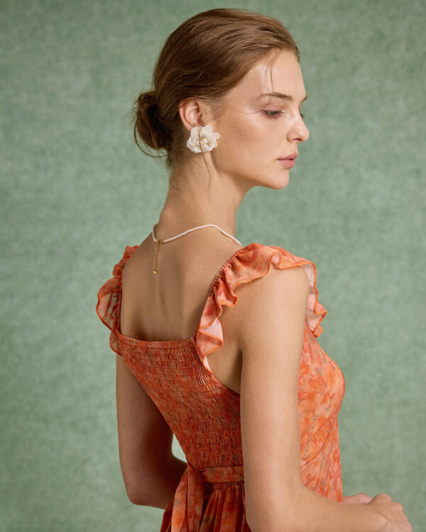 Orange Floral Ruffle Sleeveless Maxi Dress - Image 6