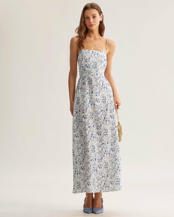 Blue Floral Slip Maxi Dress - Image 4