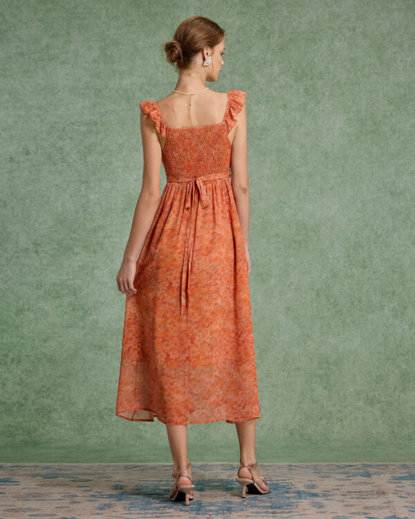 Orange Floral Ruffle Sleeveless Maxi Dress - Image 8