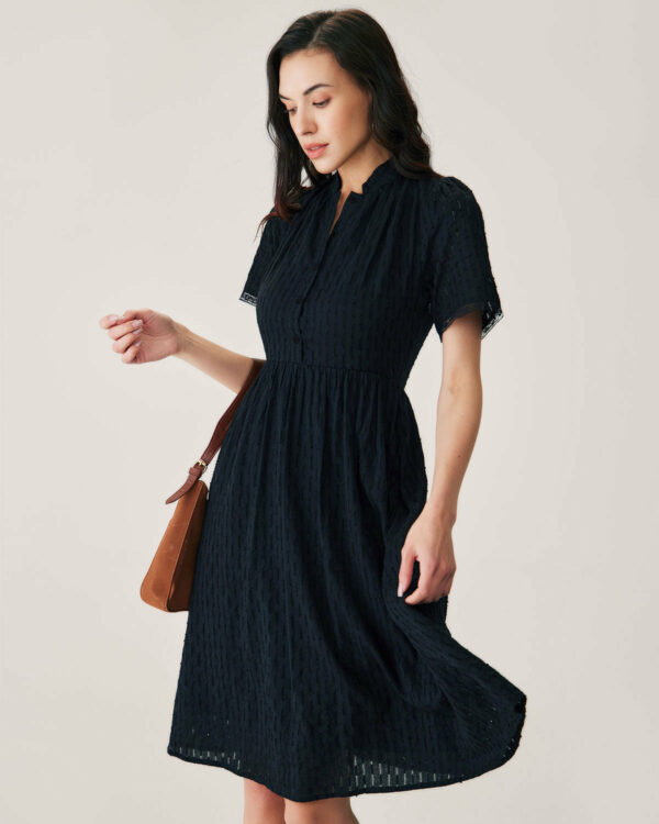 Black Lace Button Midi Dress