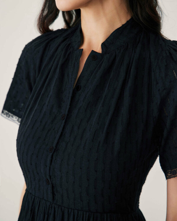 Black Lace Button Midi Dress - Image 2