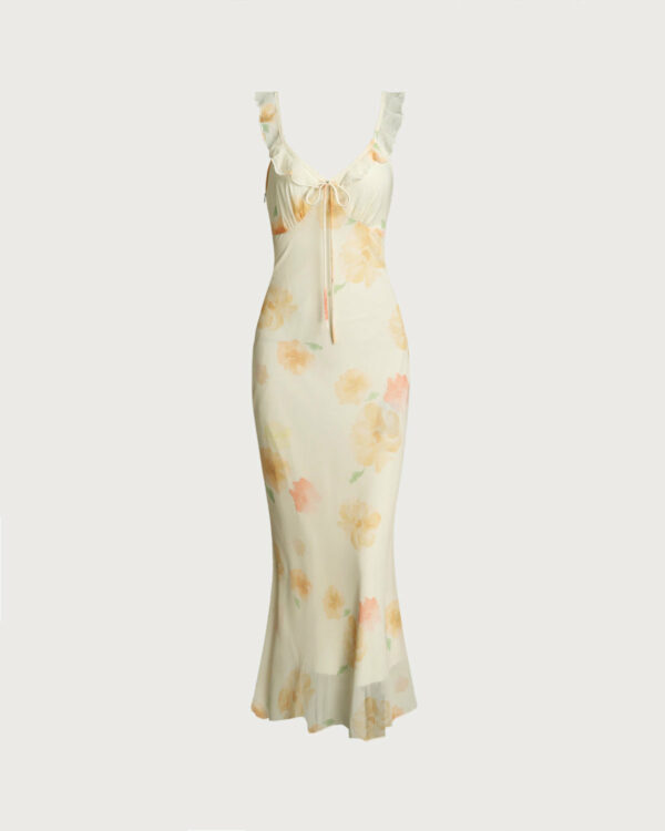 Yellow Floral Ruffle Mermaid Maxi Dress