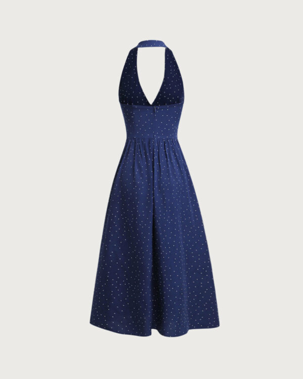 Blue Polka Dot Halter Maxi Dress - Image 2