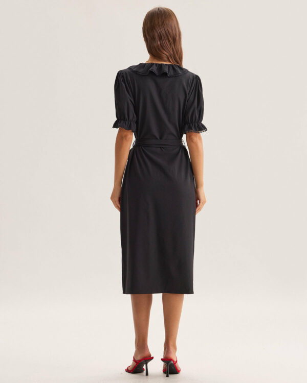 Black Ruffle Belted Maxi Dress - Image 5