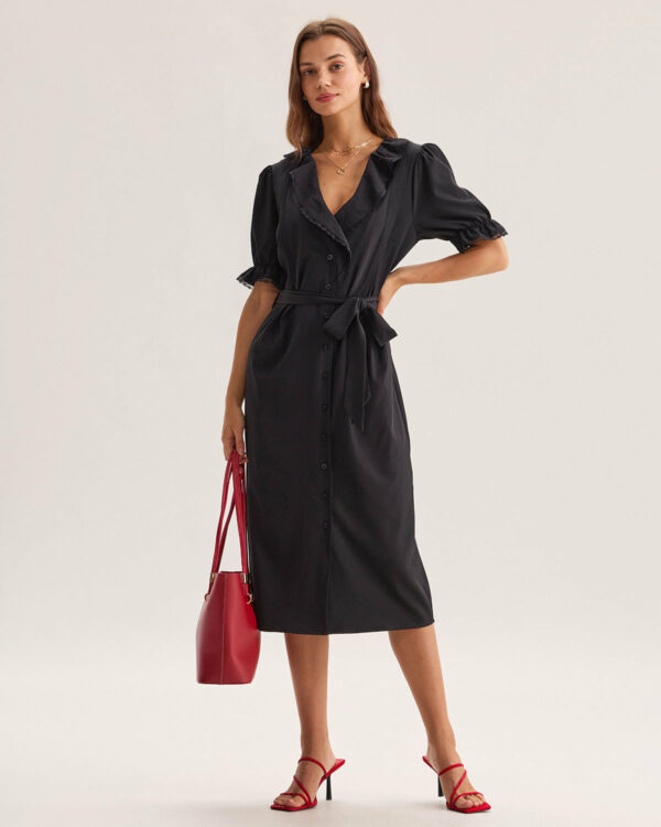 Black Ruffle Belted Maxi Dress - Image 4