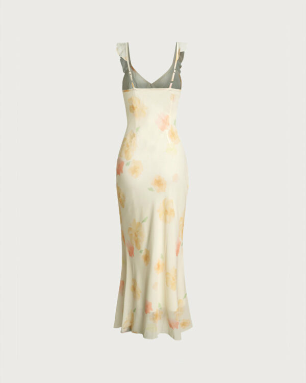 Yellow Floral Ruffle Mermaid Maxi Dress - Image 2