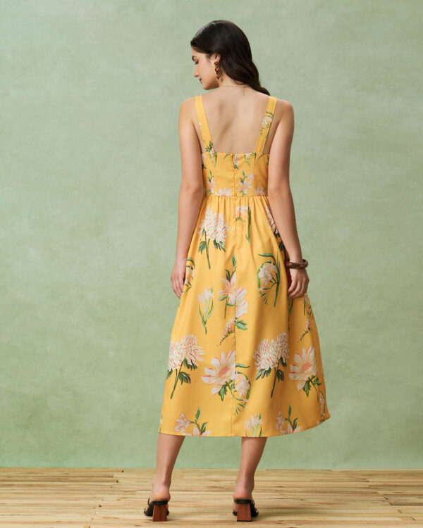 Yellow Floral A-Line Slip Midi Dress - Image 5