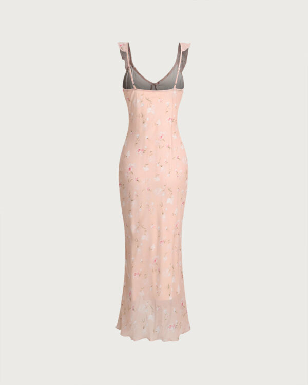 Pink Floral Ruffle Slip Midi Dress - Image 2
