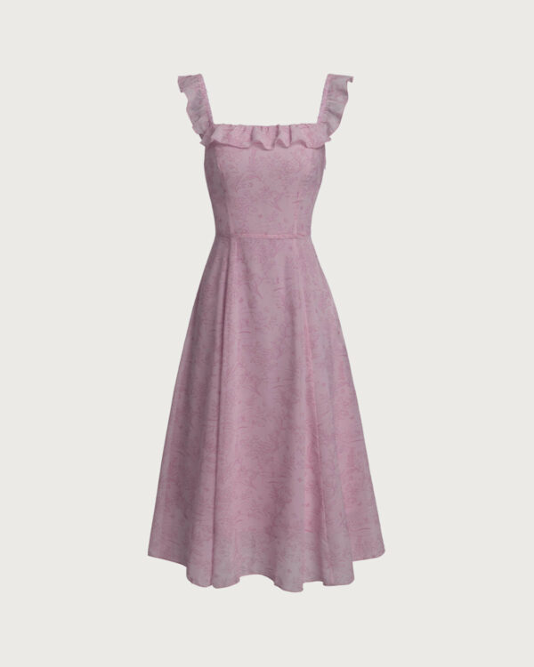 Purple Floral Square Neck Ruffle Slip Midi Dress - Image 6