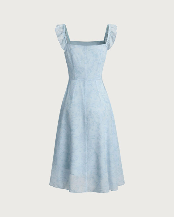 Blue Square Neck Ruffle Midi Dress - Image 7