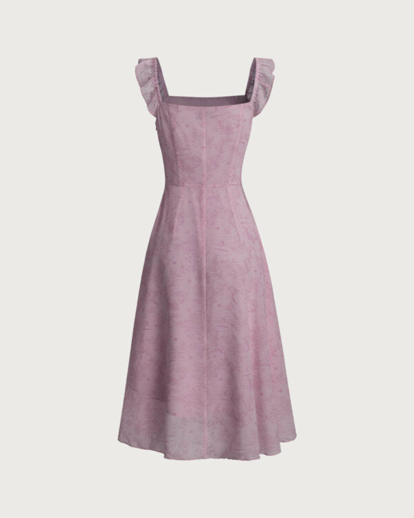 Purple Floral Square Neck Ruffle Slip Midi Dress - Image 7
