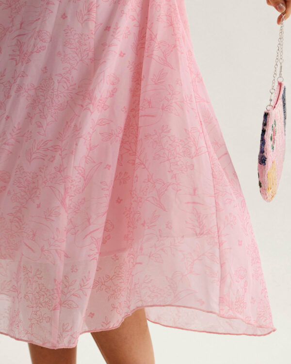 Pink Square Neck Ruffle Midi Dress - Image 3