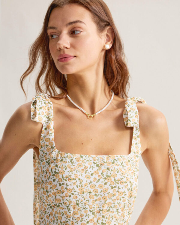 Yellow Floral Shirred Slip Midi Dress - Image 2