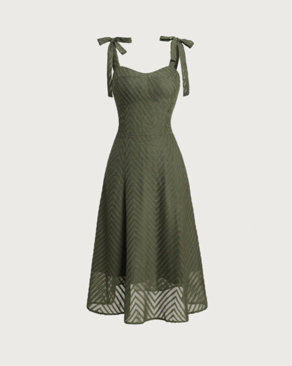 Green Neck Tie Strap Midi Dress