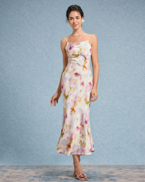 Pink Floral Mermaid Slip Midi Dress - Image 4