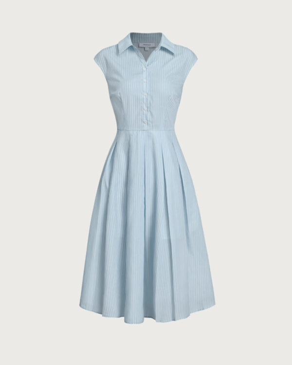Blue Striped Cap Sleeve Midi Dress - Image 5