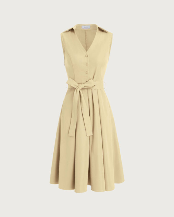 Apricot Button Sleeveless Midi Dress - Image 7