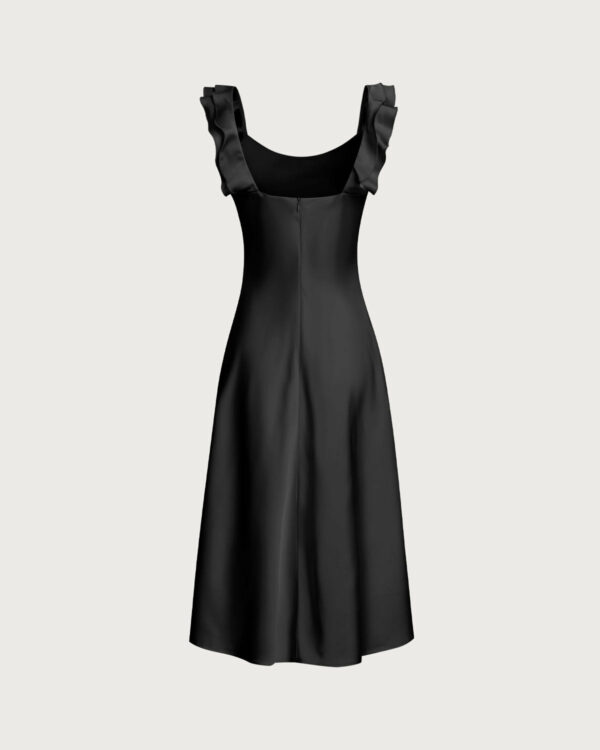 Black Ruffle Square Neck Slip Midi Dress - Image 8