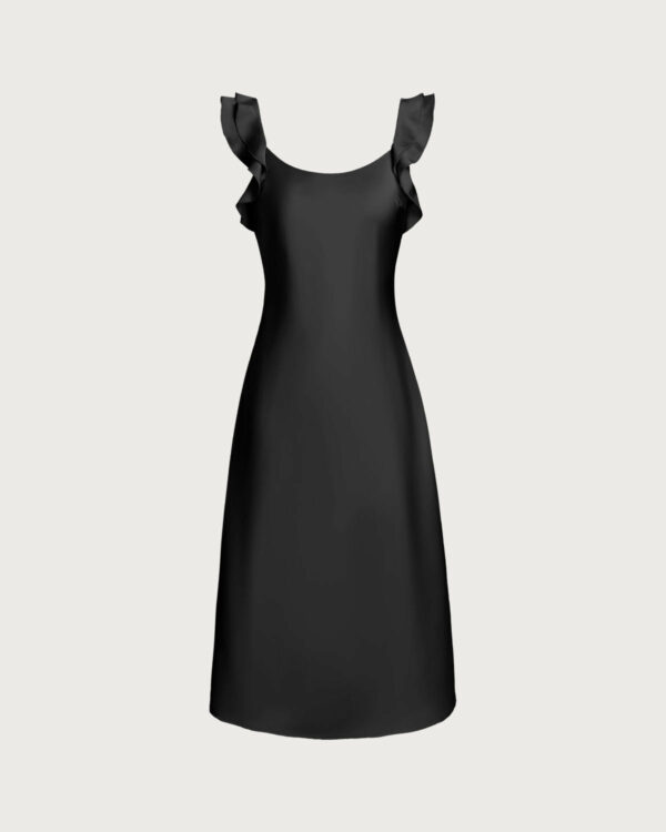 Black Ruffle Square Neck Slip Midi Dress - Image 7