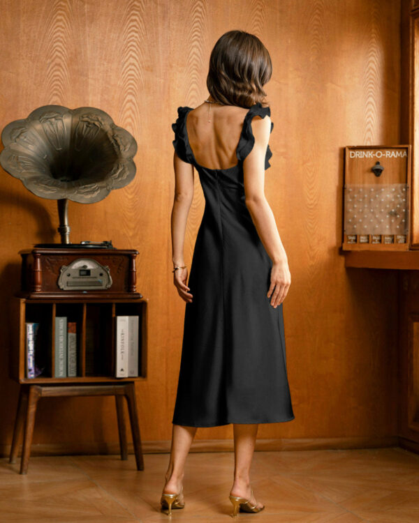 Black Ruffle Square Neck Slip Midi Dress - Image 4