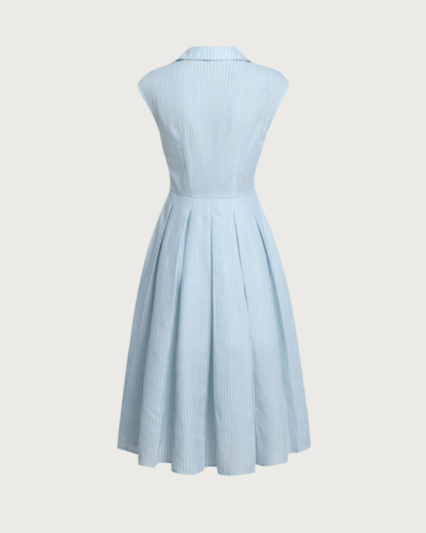 Blue Striped Cap Sleeve Midi Dress - Image 6